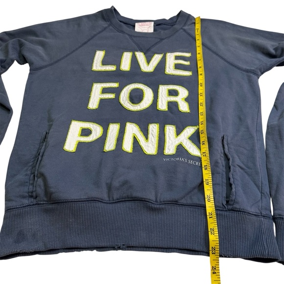 PINK Victoria's Secret Sweatshirt Live For Pink Blue Gray Size Small NEW Dog - Picture 9 of 15